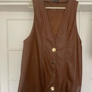 Zara Tan Faux Leather Mini Dress with Gold Buttons